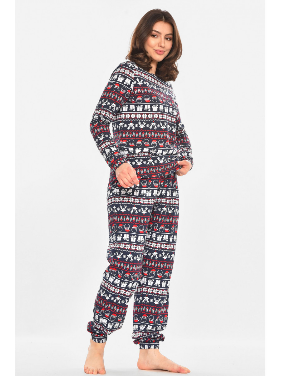 Пижама женская темно-синего цвета с новогодним принтом 213979C
