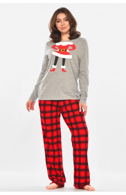 Пижама женская серо-красного цвета с новогодним принтом 213980C