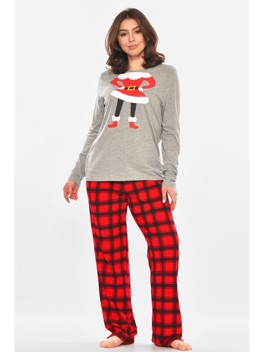 Пижама женская серо-красного цвета с новогодним принтом 213980C