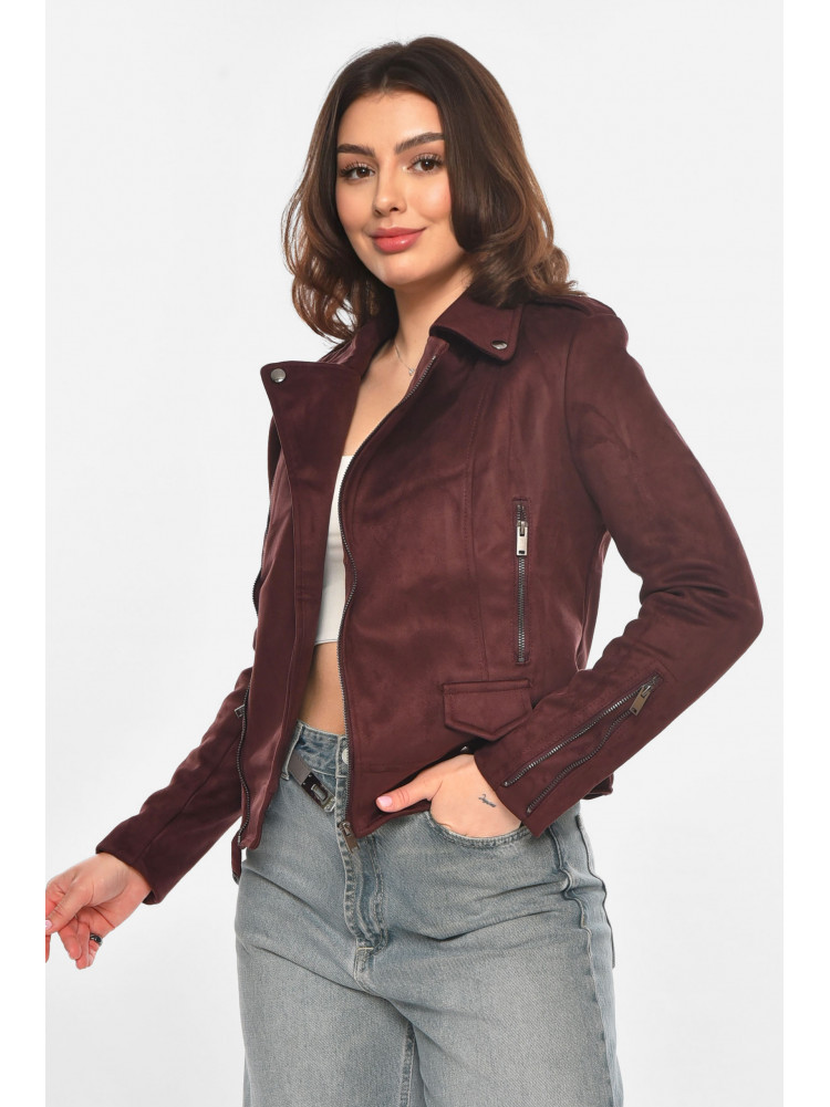 Куртка-косуха жіноча з екозамші бордового кольору 1944 214049C