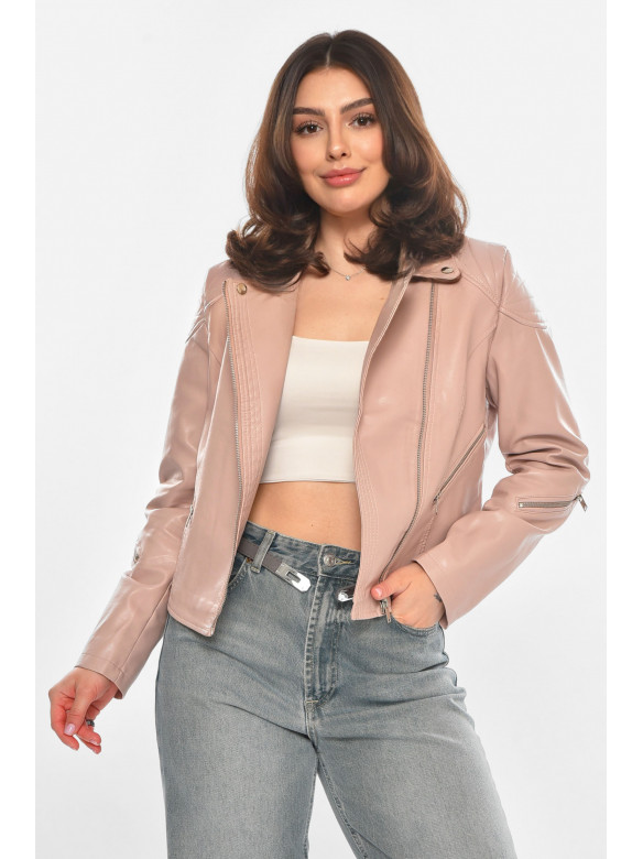 Куртка-косуха жіноча з екошкіри рожевого кольору 1904-1 214060C