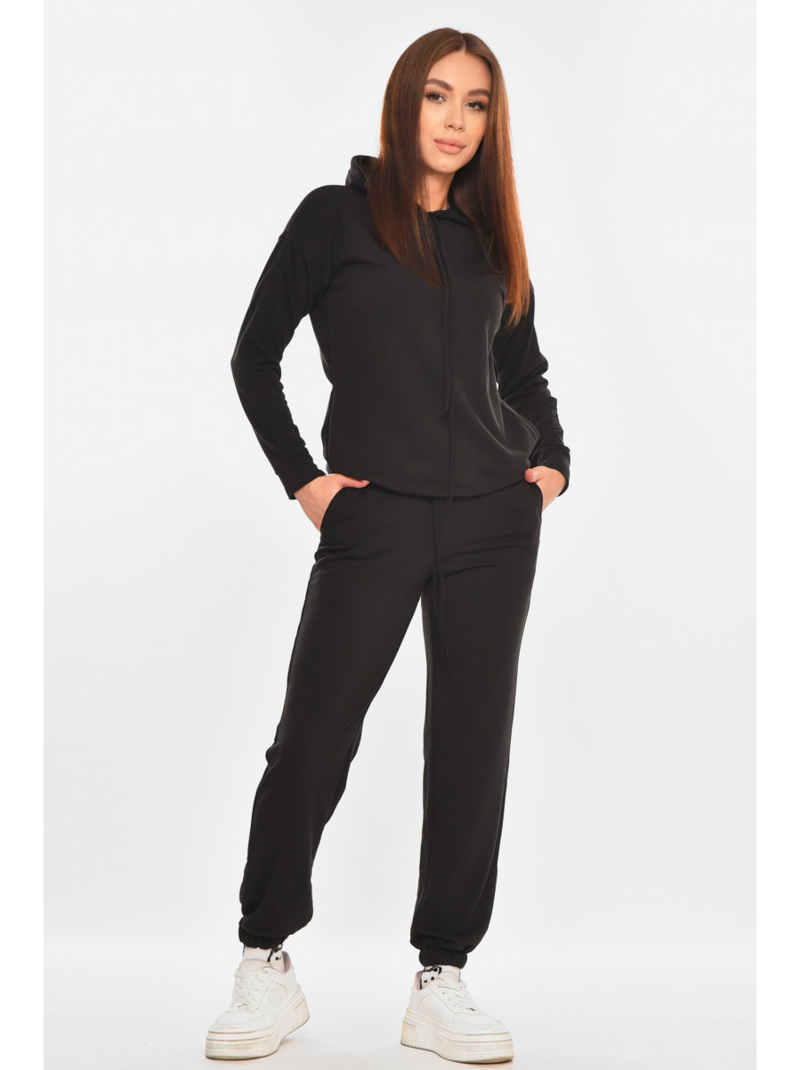 Спортивный костюм женский однотонный черного цвета 770 214495C