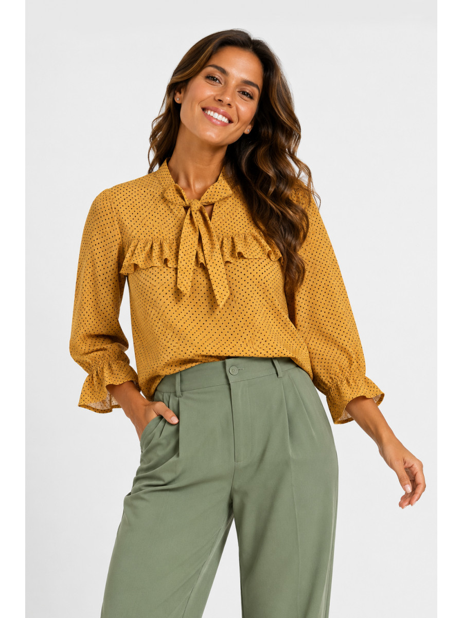 Блуза жіноча жовтого кольору з принтом 037 216389C