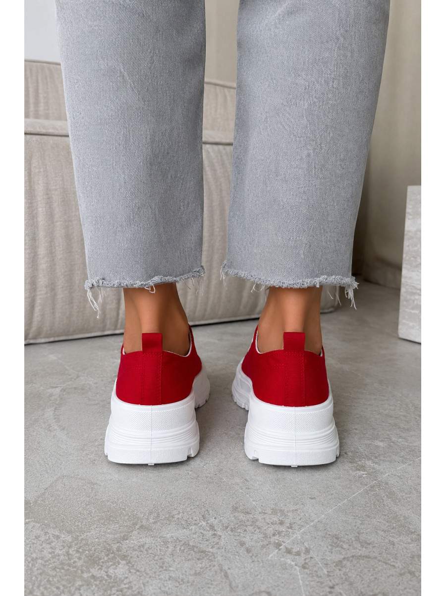 Кеды женские красного цвета на шнуровке текстиль L02-8 216497C
