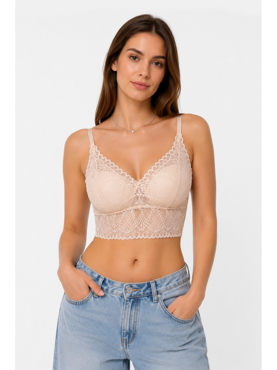 Топ жіночий однотонний бежевого кольору з мереживом 569 216537C