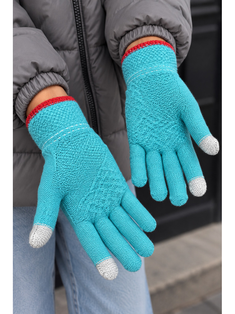 Перчатки подростковые вязаные сенсорные голубого цвета W-20 218963C