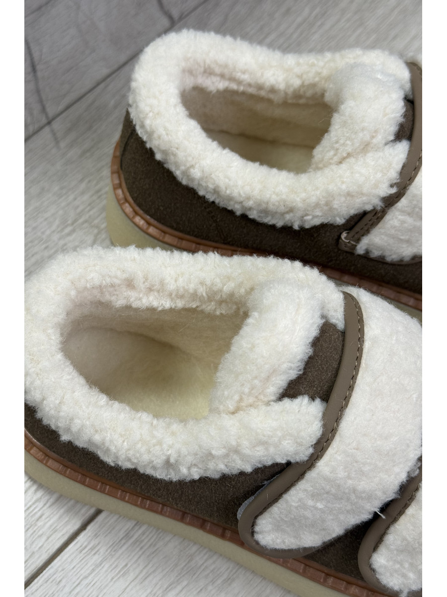 Лоферы женские на меху горчичного цвета N103-4 219045C