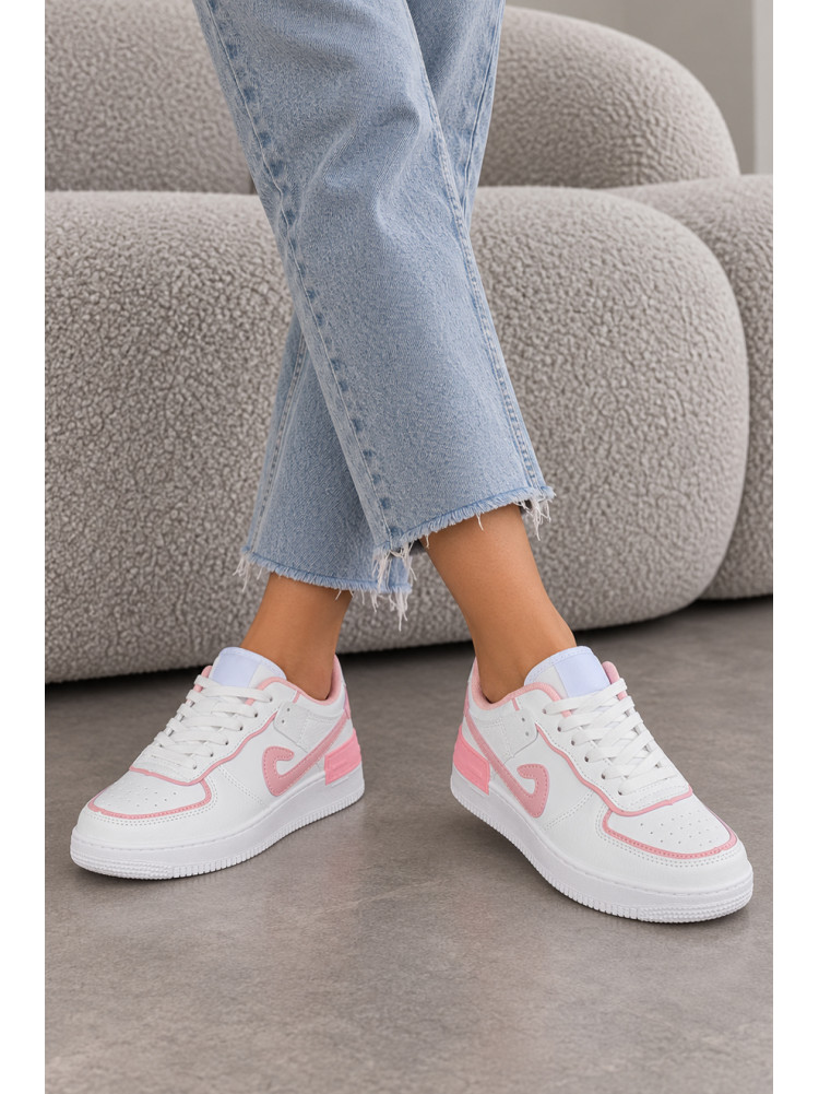 Кроссовки женские бело-розового цвета на шнуровке 1006-7 219306C