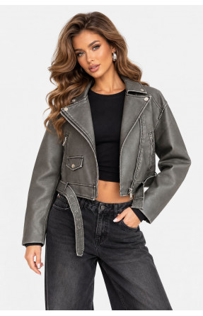 Куртка-косуха женская из экокожи серого цвета T664 219326C Куртка-косуха женская из экокожи серого цвета T664 219326C