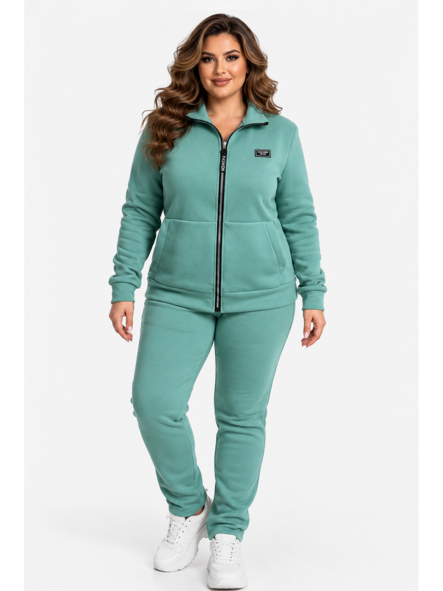 Спортивный костюм женский полубатальный на флисе мятного цвета 519 219820C
