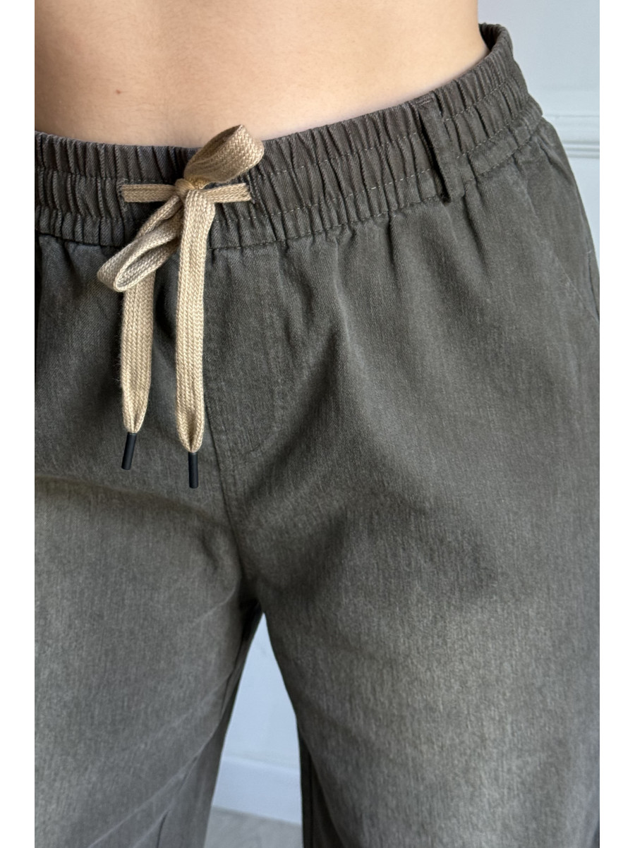 Штаны женские однотонные полубатальные светло-коричневого цвета А4225-3 219871C